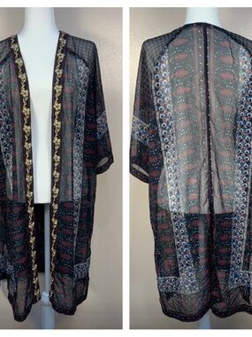 Soft Surroundings Sheer Embroidered Sequin Duster Kimono